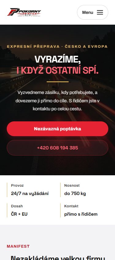Stejná stránka na mobilu